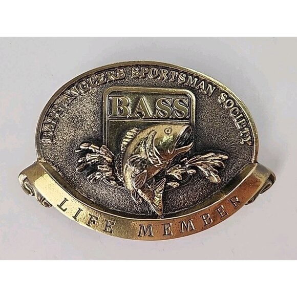 Vintage Bass Anglers Sportsman Society Life Member Fishing Fisherman Belt Buckle - Picture 1 of 8